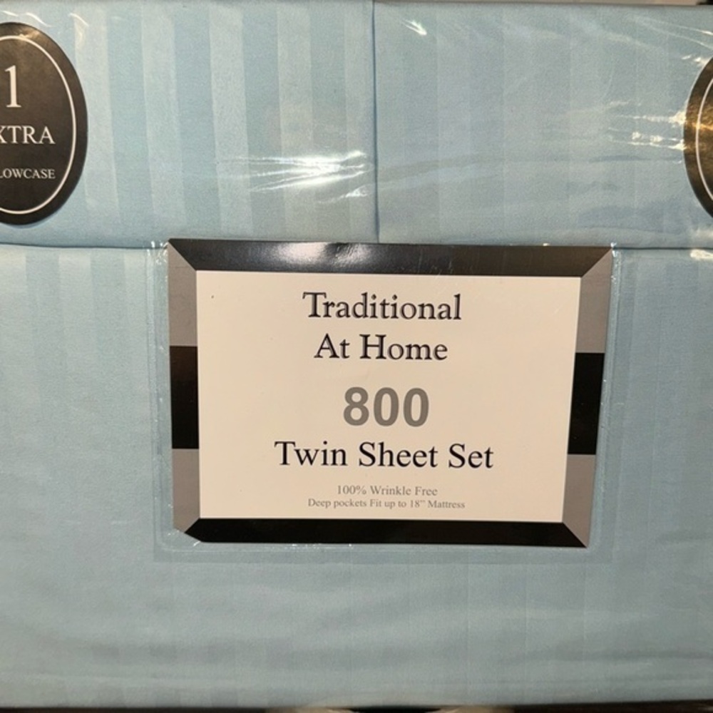 Traditional At Home 4pc Twin Sheet Set Sky Blue Stripes embossed